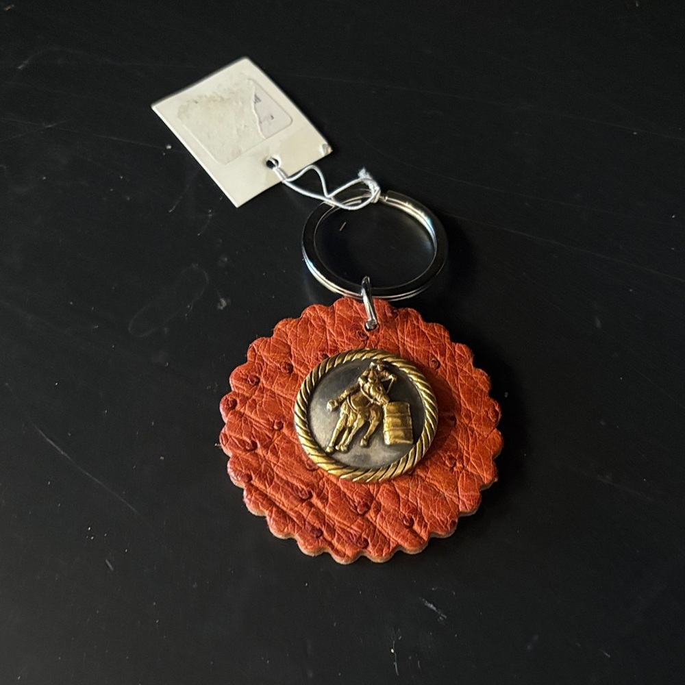 Elegant Brown Leather Keychain with Gold Accent
